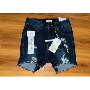 Womens NWT Vince Blue New York High Rise Distress Denim Shorts